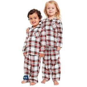 Old Navy Flannel Plaid White Tartan Unisex Printed Pajama Set for Toddler